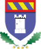 Blason bleu jaune rouge et feuille de chêne vert gland doré
